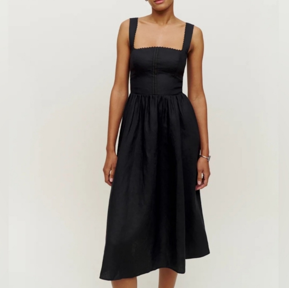 Reformation Tagliatelle Black Linen Midi Dress 6 - Picture 2 of 16